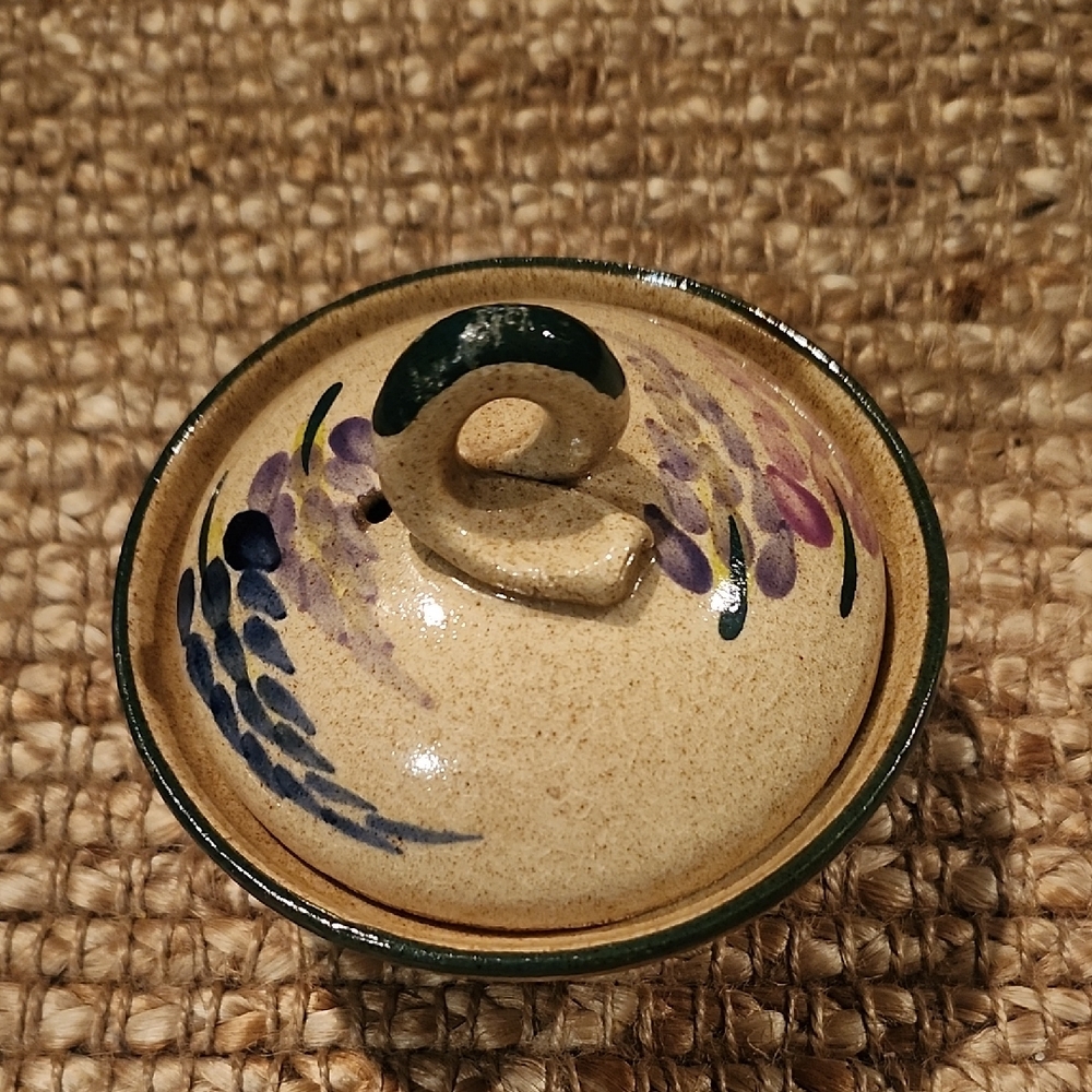 Handcrafted Pottery Dish With Lid  Floral Design